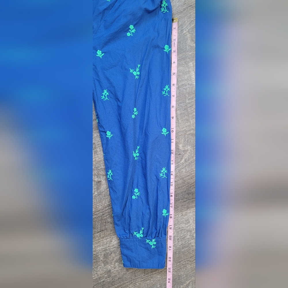 Hatley Maddie Popover Dress Women's S Blue w/Green Embroidered Floral 100% Cotto - Picture 15 of 16